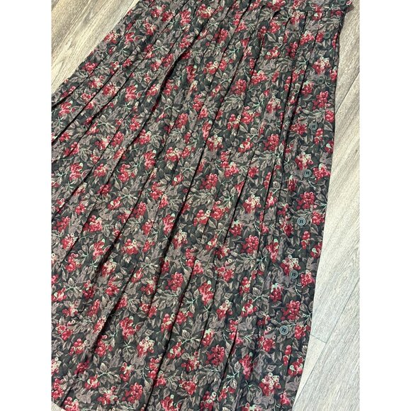 VTG SUSAN BRISTOL PLEATED MAXI SKIRT BERRY BUNNY LEAF PRINT FULL SIDE BUTTONS 12 - Picture 4 of 8